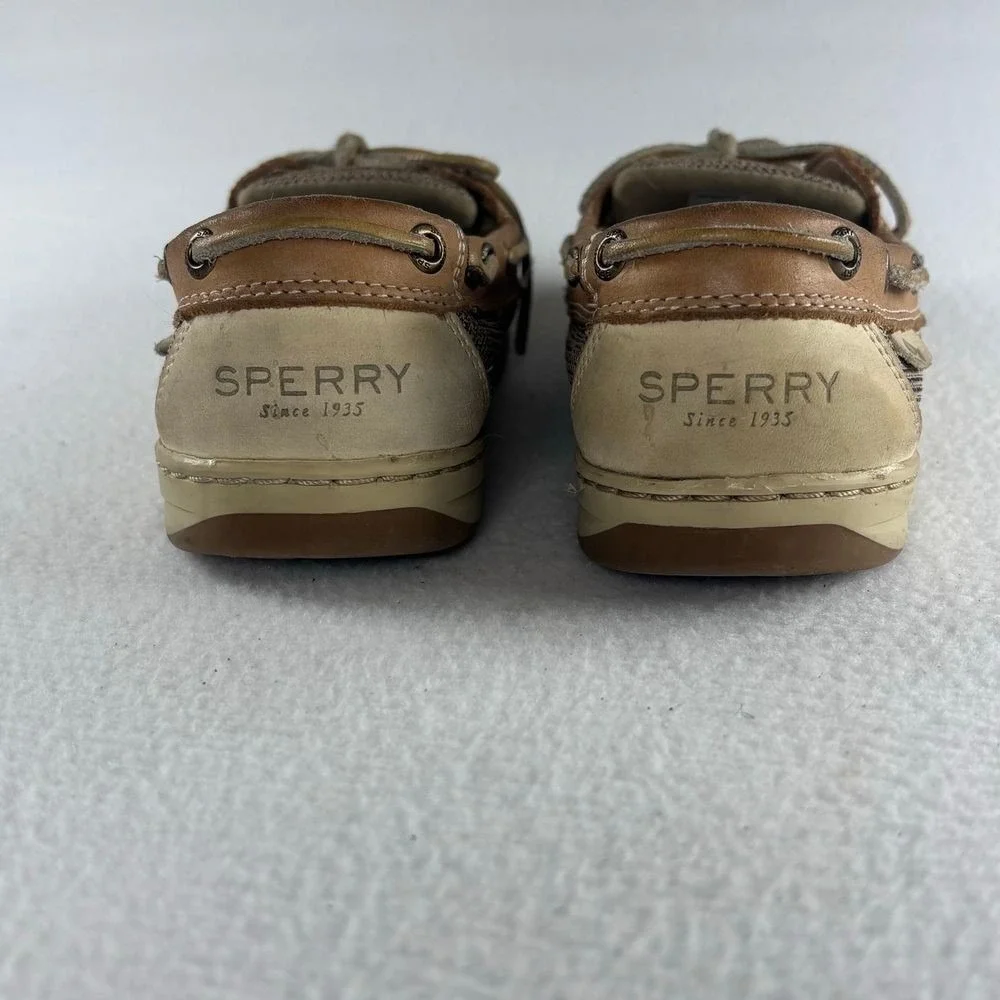 Sperry Top-Sider Boat Shoes Leather Mesh Nautical Preppy Coastal Brown Tan 10